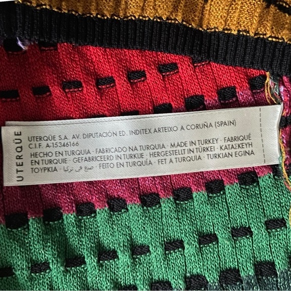 Uterque Knit Striped Open Shoulder Multicolor Sweater Round Neck S Long Sleeve - Picture 7 of 8